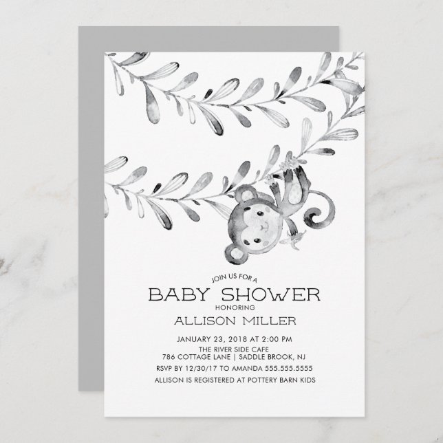 Invitation au Baby shower neutre de Petit Singe sa (Devant / Derrière)