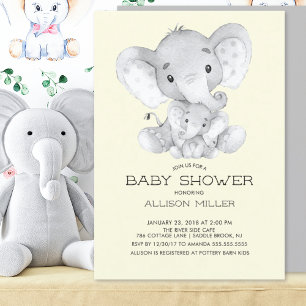 Invitation au baby shower neutre éléphant