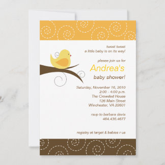 Invitation au Baby shower neutre pour les oiseaux 