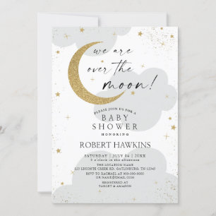 Invitation au Baby shower neutre sur la lune