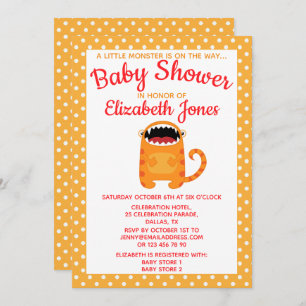 Invitation au Baby shower Orange Little Monster
