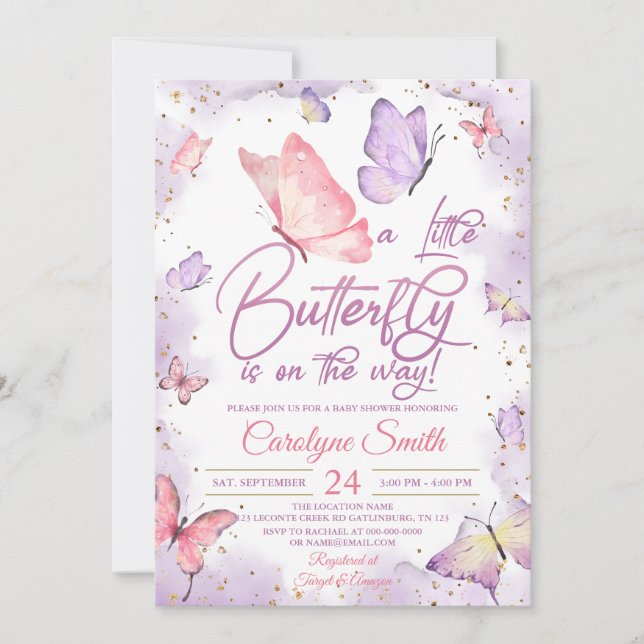 Invitation au Baby shower papillon (Devant)