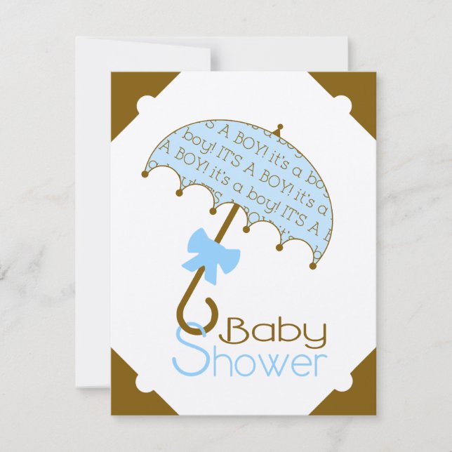 Invitation au Baby shower-parapluie Brown et bleu (Devant)