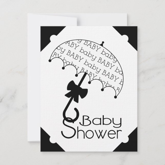 Invitation au Baby shower-parapluie noir et blanc (Devant)