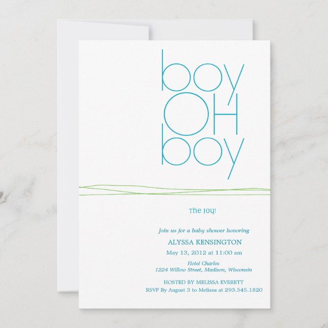 Invitation au Baby shower personnalisé Oh Boy (Devant)