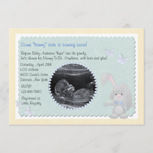 Invitation au Baby shower photo Baby Bunny Blue