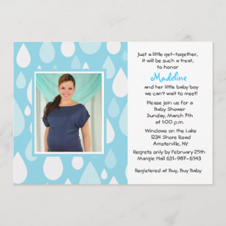 Invitation au Baby shower photo bleu Raindrops