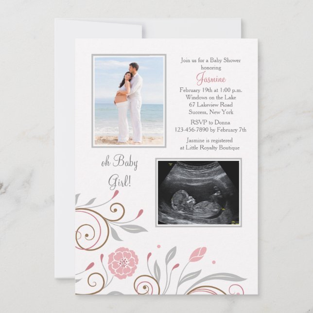 Invitation au Baby shower photo pour filles Custom (Devant)