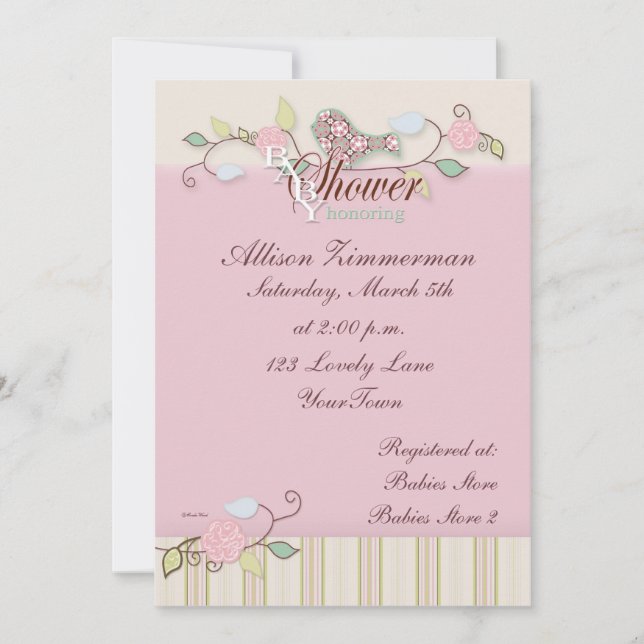 Invitation au Baby shower Pink & Greens (Devant)