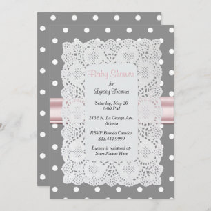 Invitation au Baby shower Poka Dot et Doily