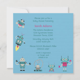 Invitation au Baby shower pour garçons Blue Robot 