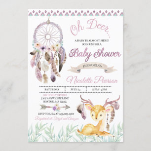 Invitation au Baby shower pourpre Boho Woodland