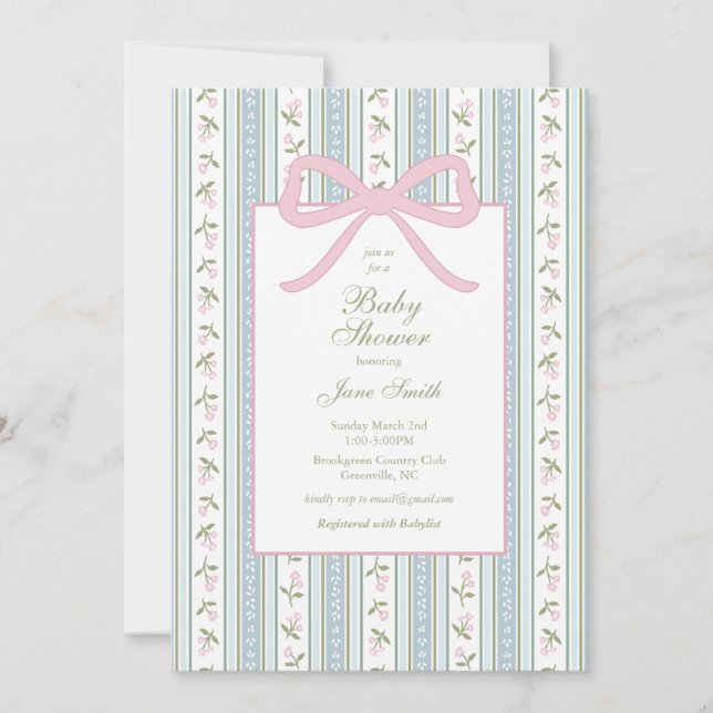 Invitation au Baby shower Preppy Bow | Floral (Devant)
