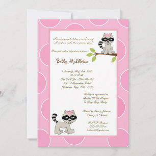 Invitation au Baby shower Racoon pour filles roses
