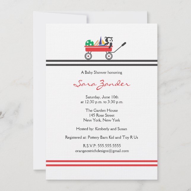 Invitation au Baby shower Red Wagon (Devant)