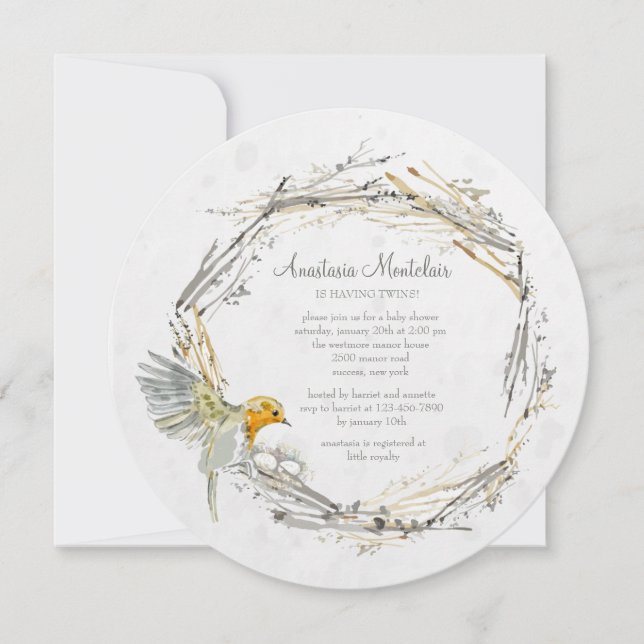 Invitation au Baby shower rond de Twin's Nest (Devant)