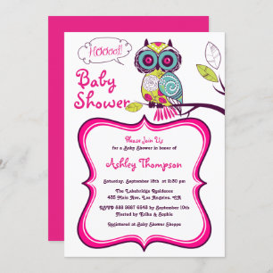 Invitation au Baby shower rose chaud de Chouette f