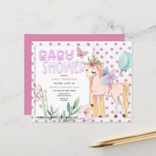Invitation au Baby shower rose de la licorne de bu