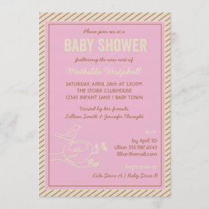Invitation au Baby shower rose du nid d'oiseaux