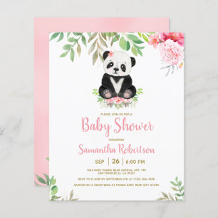 Invitation au Baby shower rose pâle de l'ours budg