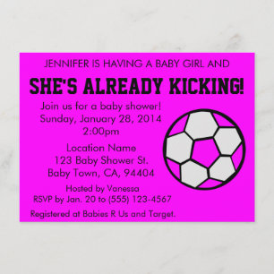 Invitation au Baby shower rose soccer, personnalis