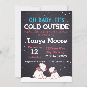Invitation au Baby shower rouge de l'ours polaire