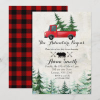 Invitation au Baby shower rouge des sapins de Noël