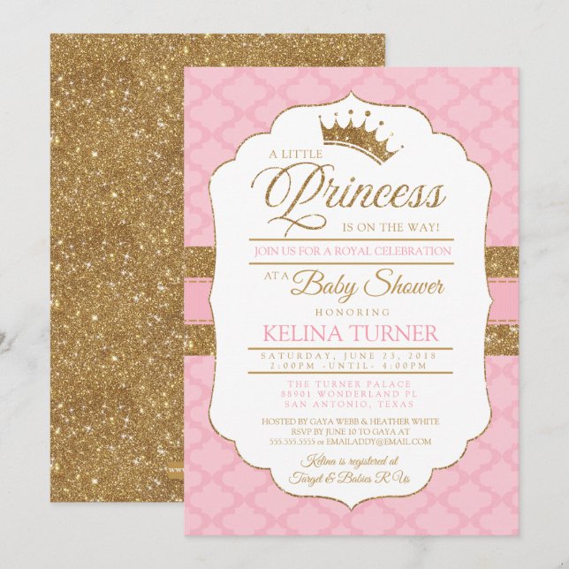 Invitation au Baby shower royal de la petite princ (Devant / Derrière)