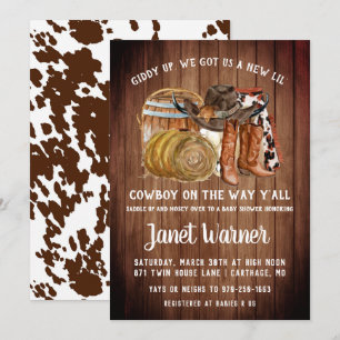 Invitation au Baby shower Rustic Western Rodeo