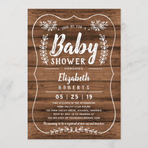 Invitation au Baby shower Rustic Wood
