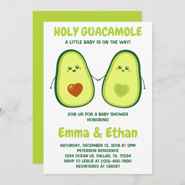 Invitation au Baby shower Saint-Guacamole Avocado (Devant / Derrière)