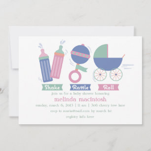 Invitation au Baby shower Shake Rattle & Roll