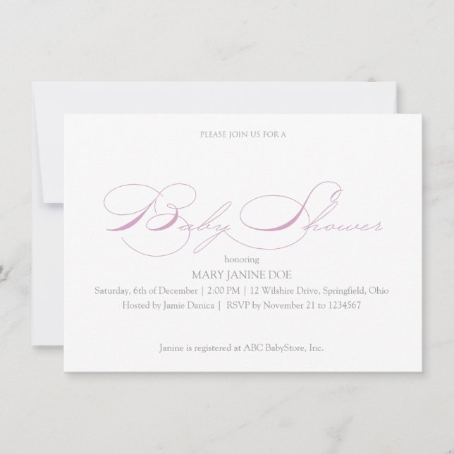 Invitation au Baby shower simple Lilac (Devant)