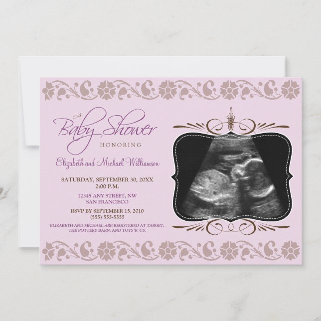 Invitation au Baby shower Sonogramme (lilas) (Devant)