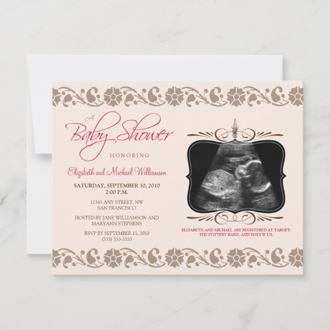 Invitation au Baby shower Sonogramme (rose) (Devant)
