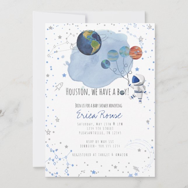 Invitation au Baby shower spatial (Devant)