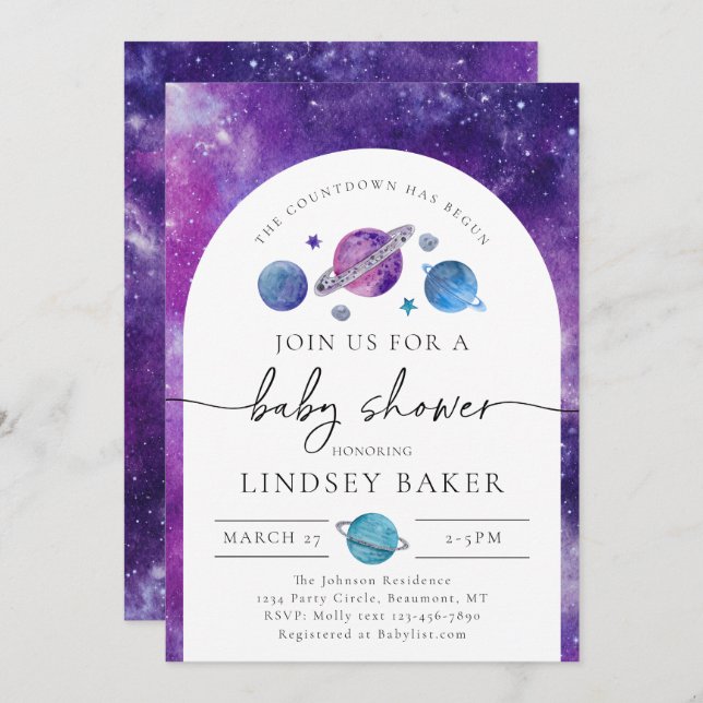 Invitation au Baby shower spatial | Baby shower sp (Devant / Derrière)