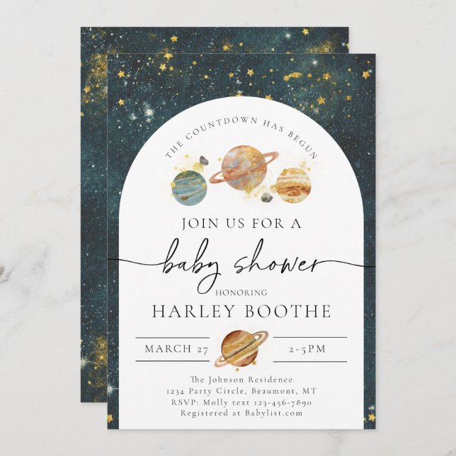 Invitation au Baby shower spatial | Baby shower sp (Devant / Derrière)