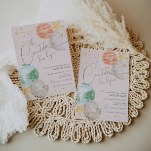 Invitation au Baby shower spatial pour filles