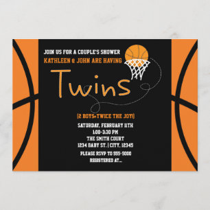 Invitation au Baby shower sportif TWINS BASKETBALL