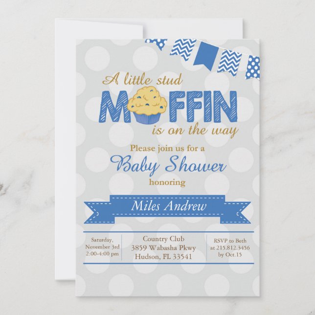 Invitation au Baby shower Stud Muffin (Devant)