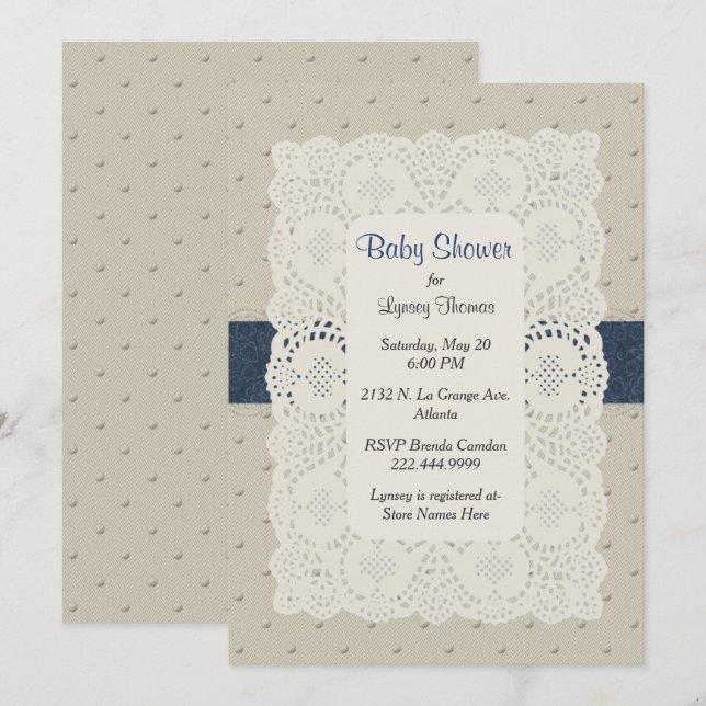 Invitation au Baby shower suisse Dot et Doily (Devant / Derrière)