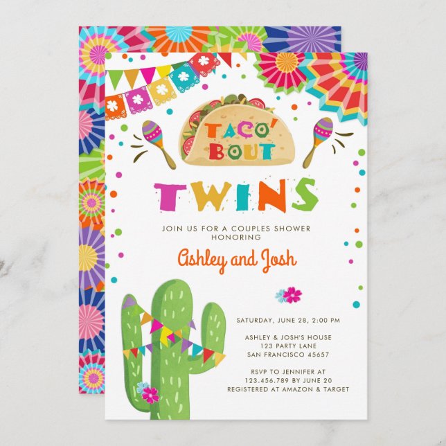 Invitation au Baby shower Taco Bout Twins (Devant / Derrière)