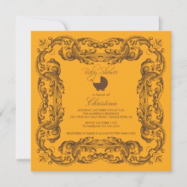 Invitation au Baby shower Tangerine Vintage (Devant)