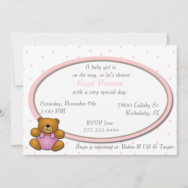 Invitation au baby shower Teddy Bear (Devant)