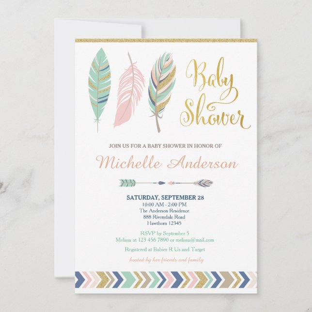 Invitation au Baby shower tribal / Baby shower Boh (Devant)