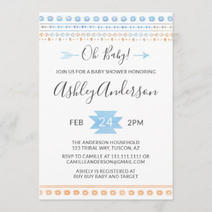 Invitation au Baby shower tribal Blue and Orange