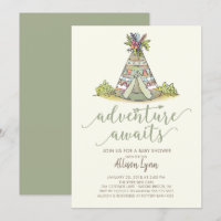 Invitation au Baby shower tribal Teepee