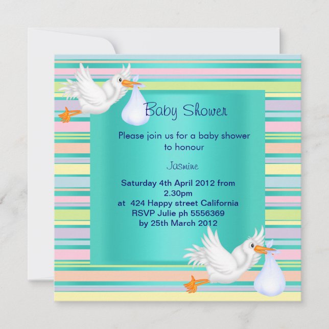INVITATION AU BABY SHOWER TURQUOISE DE STRIPE STOR (Devant)