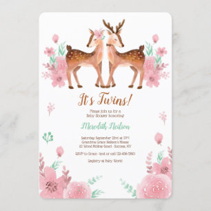 Invitation au Baby shower Twin Deer